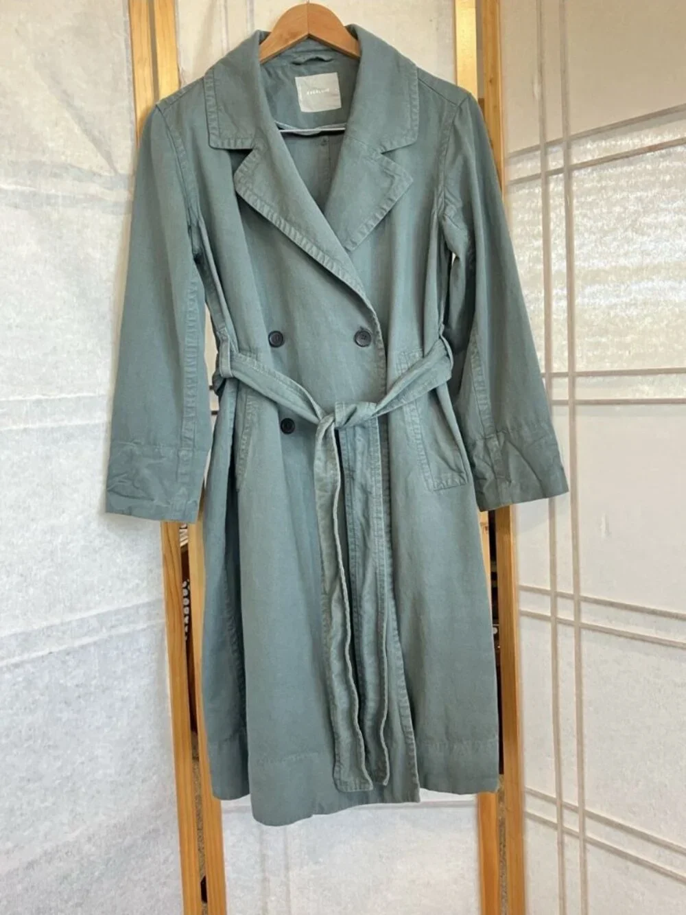 Everlane The Drape Trench Coat, Double Breasted, Small, Sage Green Boho City Hip - Picture 2 of 9